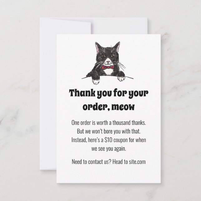 A Cute Tuxedo Cat Thank You Card for Customers (Front)