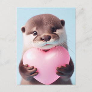 A cute Valentine Otter Pink Heart Postcard