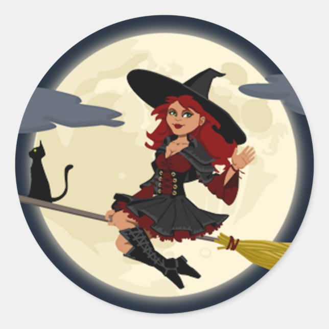 A Cute Witch Classic Round Sticker (Front)