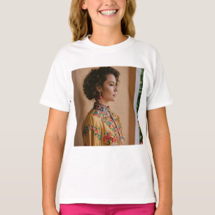 a cute woman wearing an embroidered dress T-Shirt