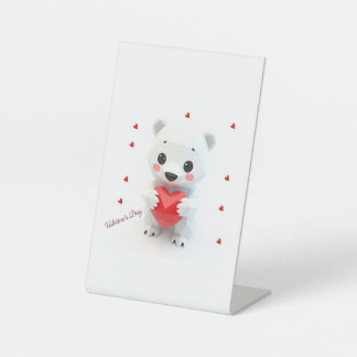A cute young bear Valentine's Day Pedestal Sign