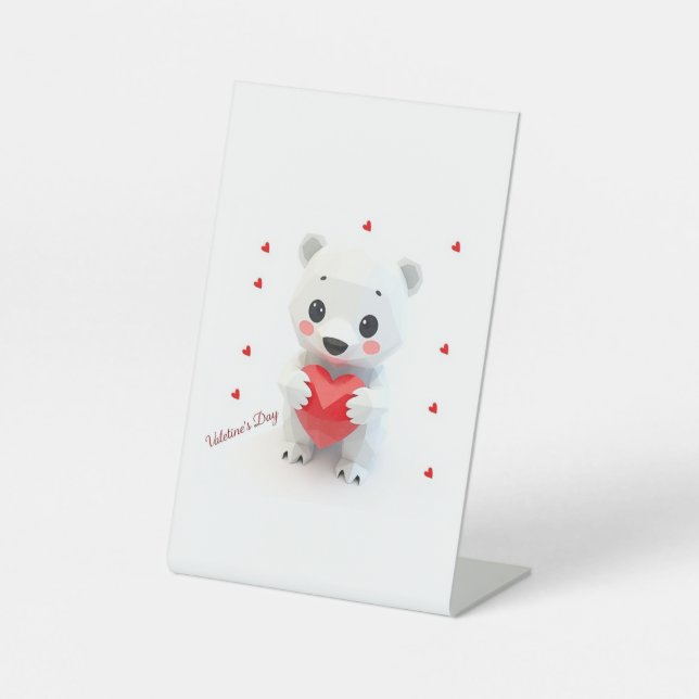 A cute young bear Valentine's Day Pedestal Sign (Front)