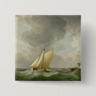 A Cutter in a Strong Breeze (oil on copper) 2 Inch Square Button