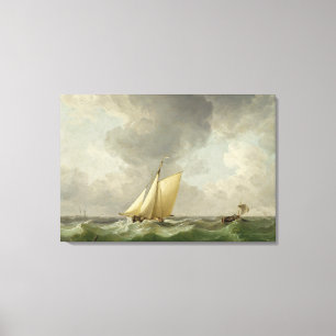 A Cutter in a Strong Breeze (oil on copper) Canvas Print