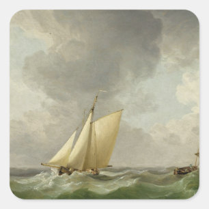 A Cutter in a Strong Breeze (oil on copper) Square Sticker