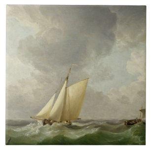 A Cutter in a Strong Breeze (oil on copper) Tile