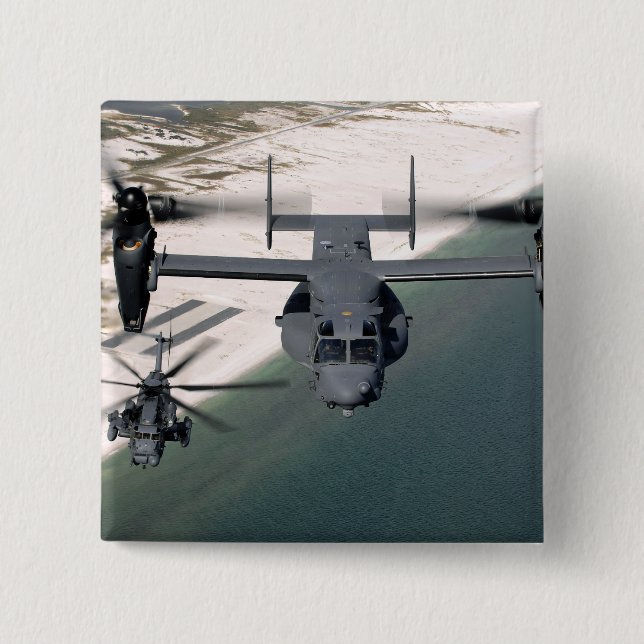 A CV-22 Osprey and an MH-53 Pave Low 2 Inch Square Button (Front)