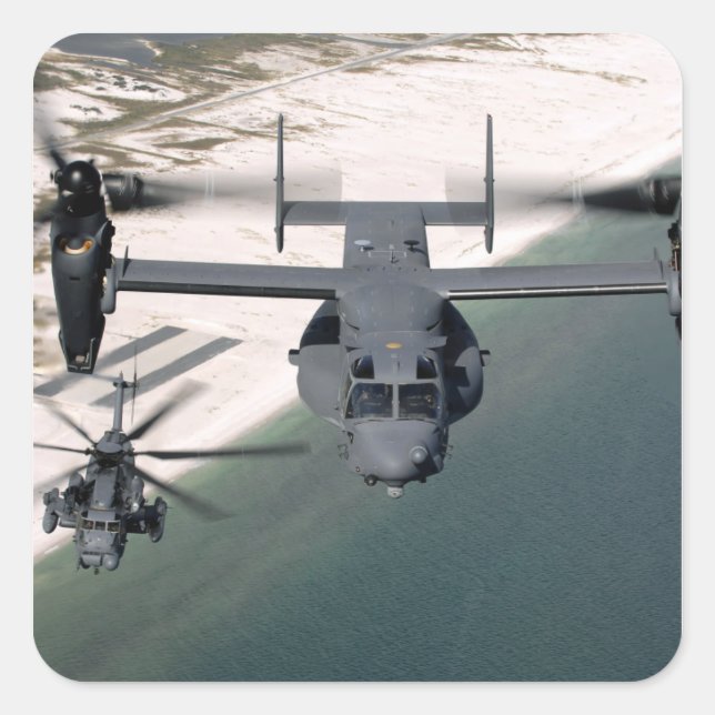 A CV-22 Osprey and an MH-53 Pave Low Square Sticker (Front)