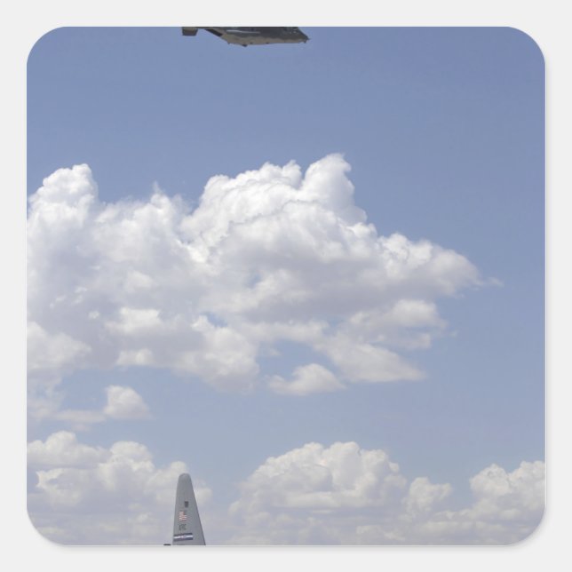 A CV-22 Osprey flies over a C-130 Hercules Square Sticker (Front)