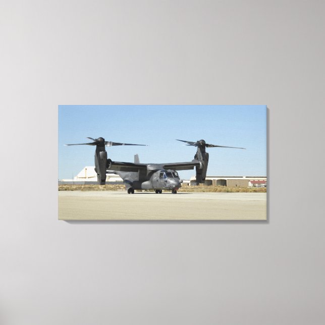 A CV-22 Osprey prepares for take-off Canvas Print (Front)