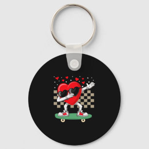 A Dabbing Heart Valentine's Day Skateboarding Dab Keychain