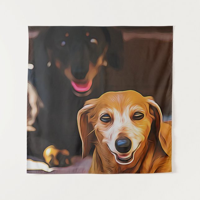 A Dachshund Hot During The Summer Heatwave Poster Tapestry (Front)