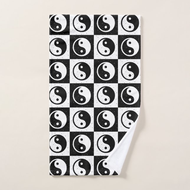 À damiers blanc noir Yin-yang Zen Block Imprimer (Serviette à main)