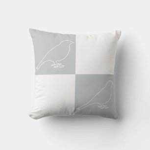 à damiers Coussin d'oiseaux gris et blancs