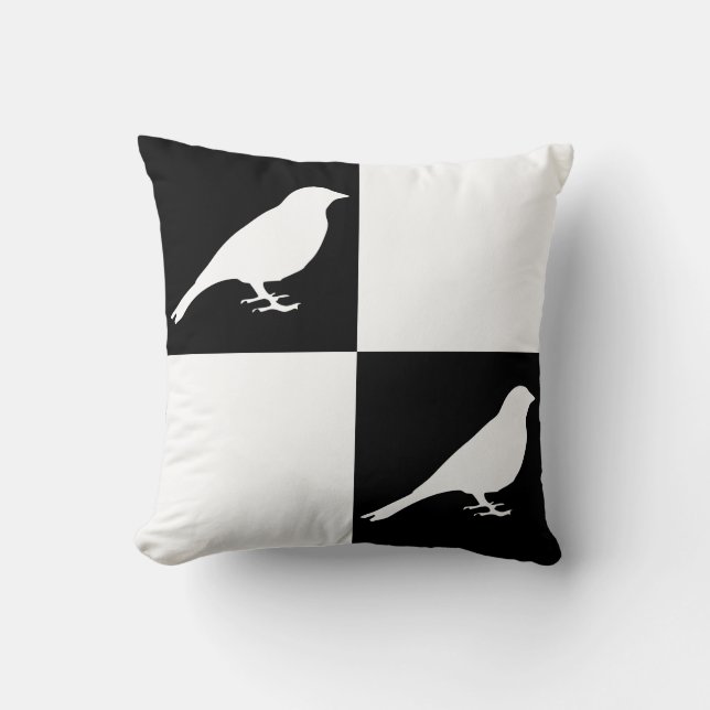 à damiers Coussin d'oiseaux noirs et blancs (Recto)