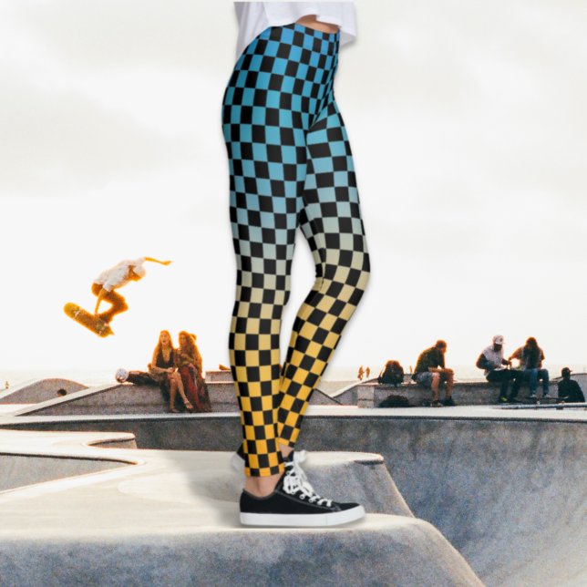 à damiers Leggings couchés de soleil bleu et jaune (Créateur téléchargé)