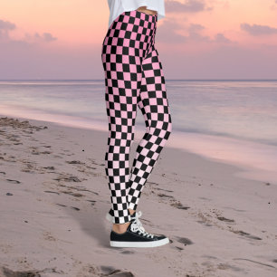à damiers Leggings de couleur rose