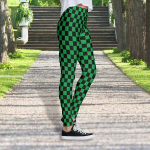 à damiers Leggings noirs et verts