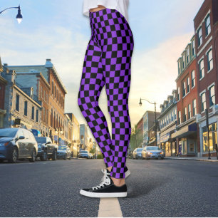 à damiers Leggings noirs et violets