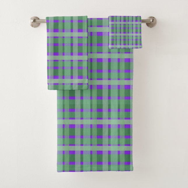 à damiers Plaid Tartan Green Stripes Sur Violet (En situation)