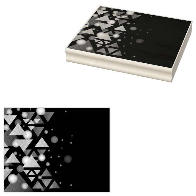 a dark background with gold triangles and blurry rubber stamp (Stamped)