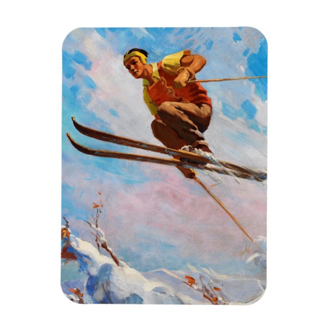 A Dashing Skier by Endre Hollos Magnet (Vertical)