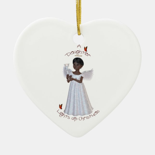A daughter lights up Christmas (African American) Ceramic Ornament (Front)