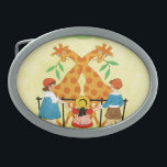 A Day At The Zoo Oval Belt Buckle<br><div class="desc">Artist: Hazel Frazee | Three children visiting giraffes at the zoo.</div>
