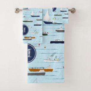A Day On the River coastal lake boating ANY colour Bath Towel Set