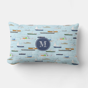 A Day On the River coastal lake river boating Lumbar Pillow