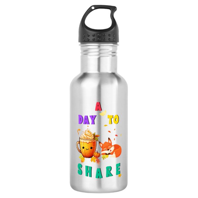 A Day To Share Ginkgo Oak Botany Fox Thanksgiving 532 Ml Water Bottle (Front)