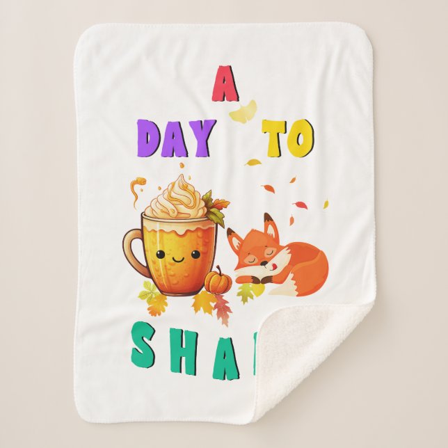 A Day To Share Ginkgo Oak Botany Fox Thanksgiving Sherpa Blanket (Front)