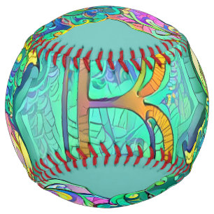 A decorative initial letter "B" with flowers Softball
