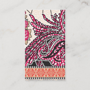 A decorative paisley design with vivid red and pin appointment card