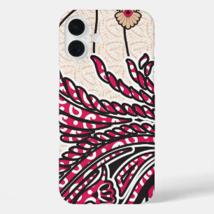 A decorative paisley design with vivid red and pin iPhone 16 plus case