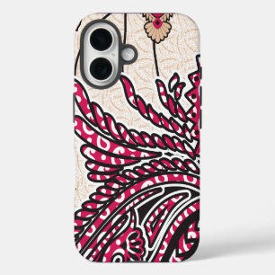 A decorative paisley design with vivid red and pin iPhone 16 case