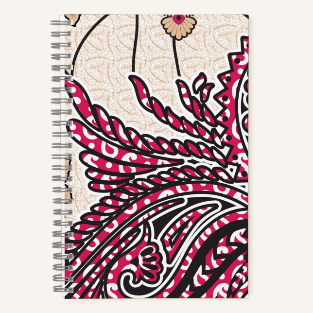 A decorative paisley design with vivid red and pin notebook (Front)