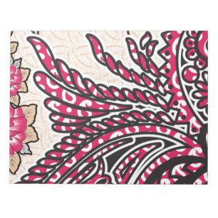 A decorative paisley design with vivid red and pin notepad
