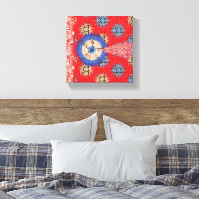A decorative paisley pattern in red and blue, enha canvas print (Insitu(Bedroom))