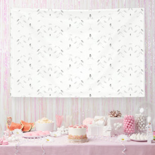 A decorative pattern featuring white and gray leav banner