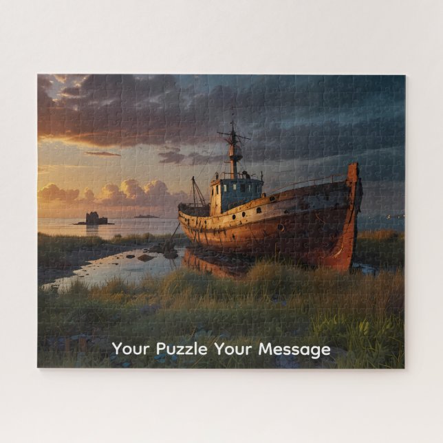 A decrepit abandoned boat artwork jigsaw puzzle (Horizontal)