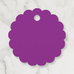 A deep purple background accented by a bright whit favour tags