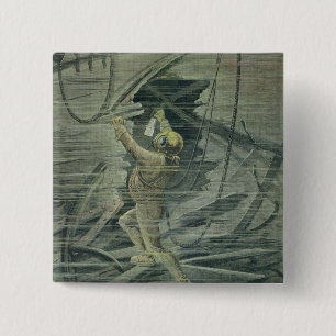 A Deep Sea Diver Looking at the Wrecks 2 Inch Square Button