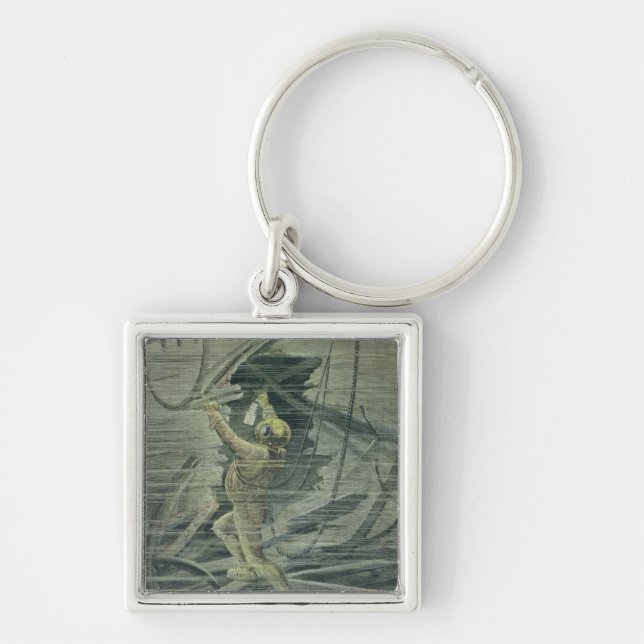 A Deep Sea Diver Looking at the Wrecks Keychain (Front)