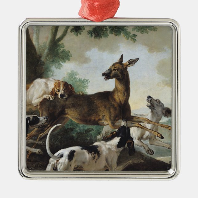 A Deer Chased by Dogs, 1725 Metal Ornament (Front)