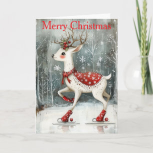 A Deer Ice Skating Holiday Card