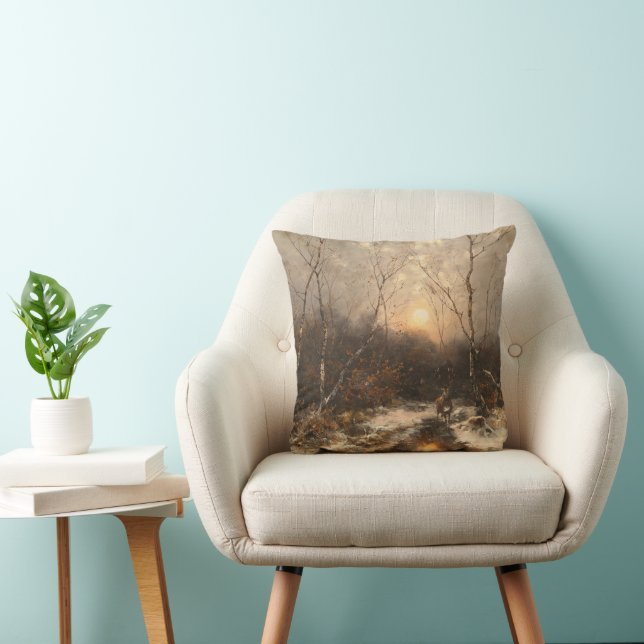 A Deer in a Forest by Moonlight – Désiré Thomassin Throw Pillow (Chair)
