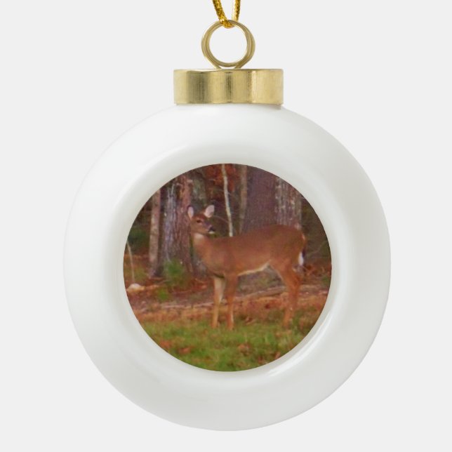 A Deer in the Woods Ceramic Ball Christmas Ornament (Front)
