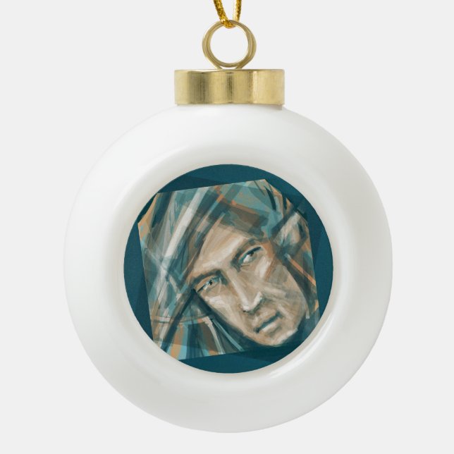 A Defiant Green Elf Ceramic Ball Christmas Ornament (Front)