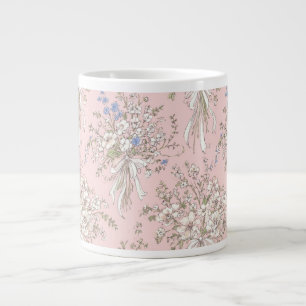 a delicate bouquet of wildflowers on a pink backgr large coffee mug